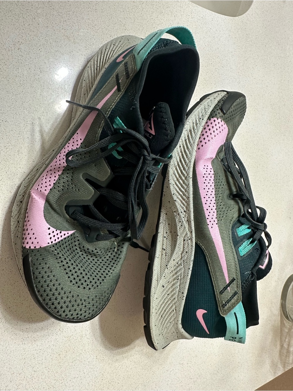 Nike Women's Olive Gray and Pink Athletic Trainers